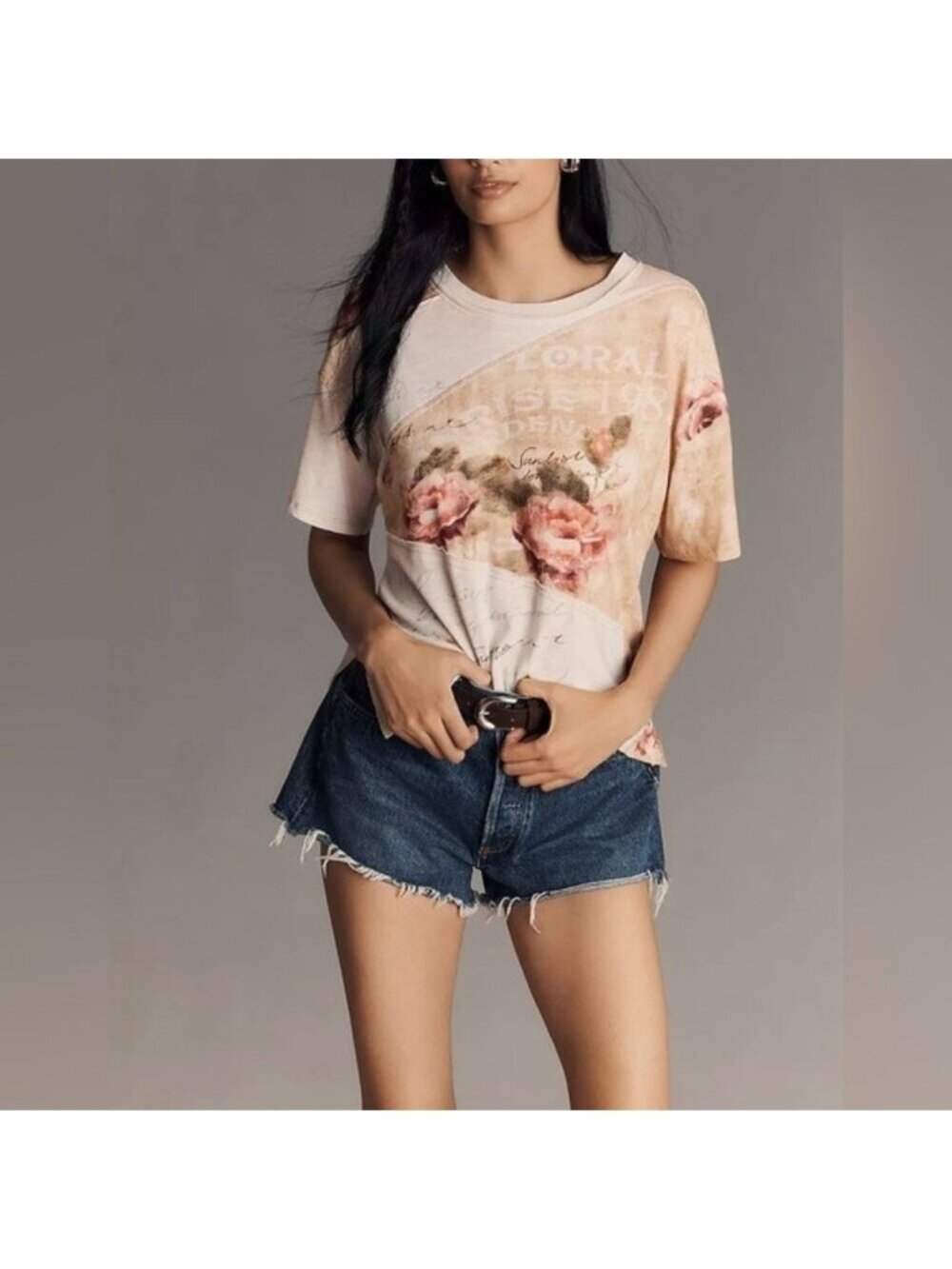NWT Size XS - Pilcro 100% Cotton Spliced Easy Tee Floral (NWT US$ 78)